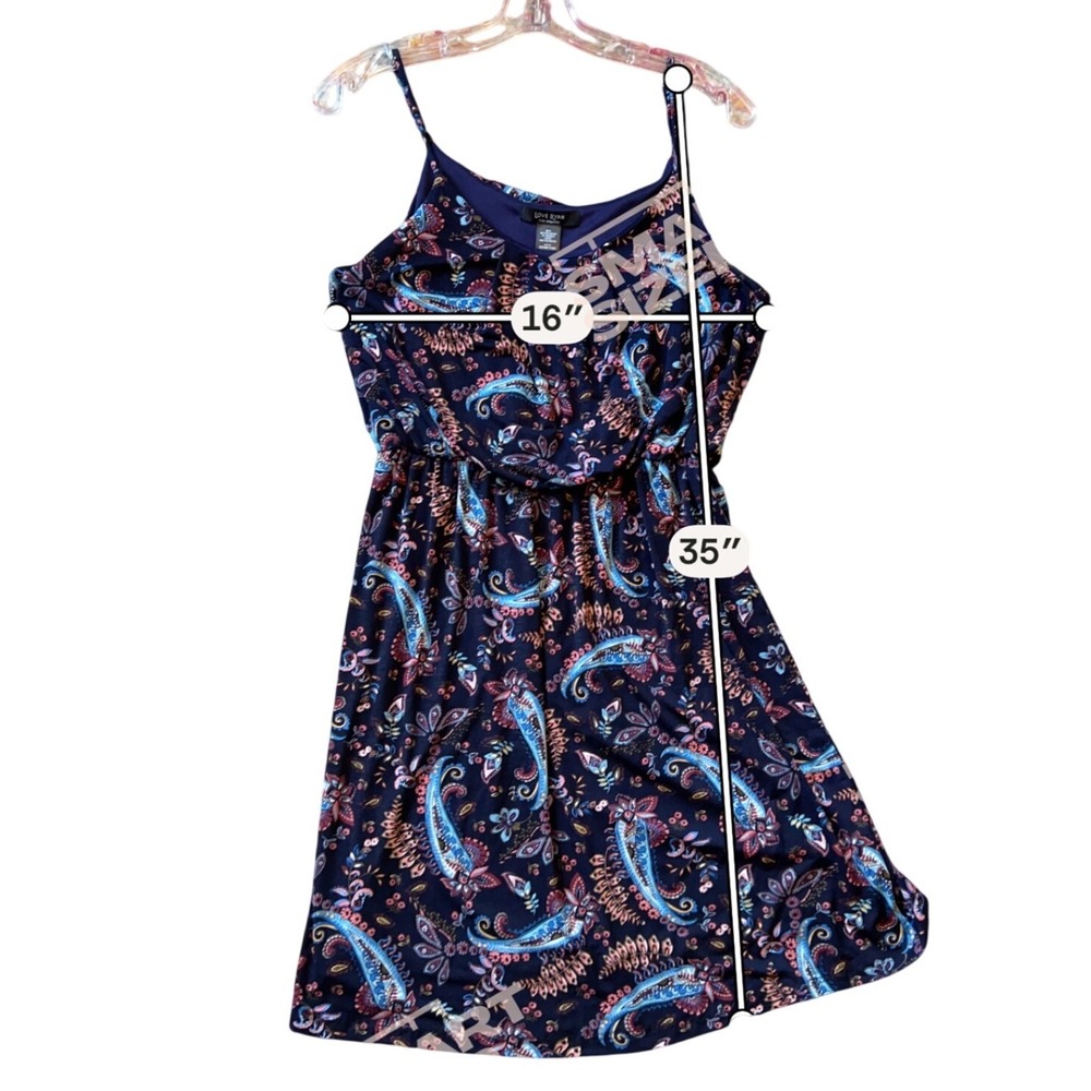 Navy Paisley Floral Spaghetti Strap Dress Large, Romantic Bohemian Travel Spring - Picture 6 of 12